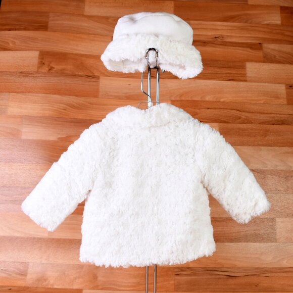 Absorba Paris 6-9 month girls white faux fur jacket and hat - Picture 2 of 8